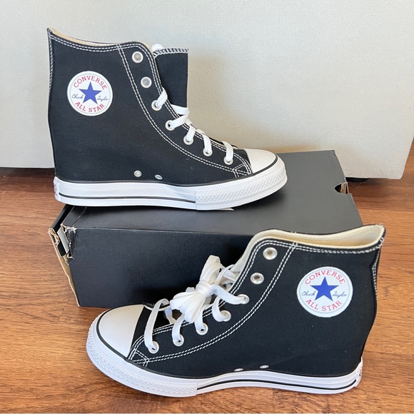 Converse Women All Star Platform Hidden Wedge Heel Sneakers Chuck Taylor Black - Picture 1 of 6
